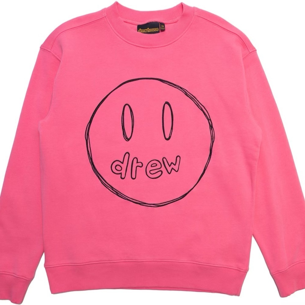 Drew House Smiley Face Oversized  Pink Heavy Weight Cotton Sweatshirt Sz L